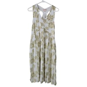 Ciebon Cece White Gold Metallic Floral Midi Dress Size XS Pockets Side Slit